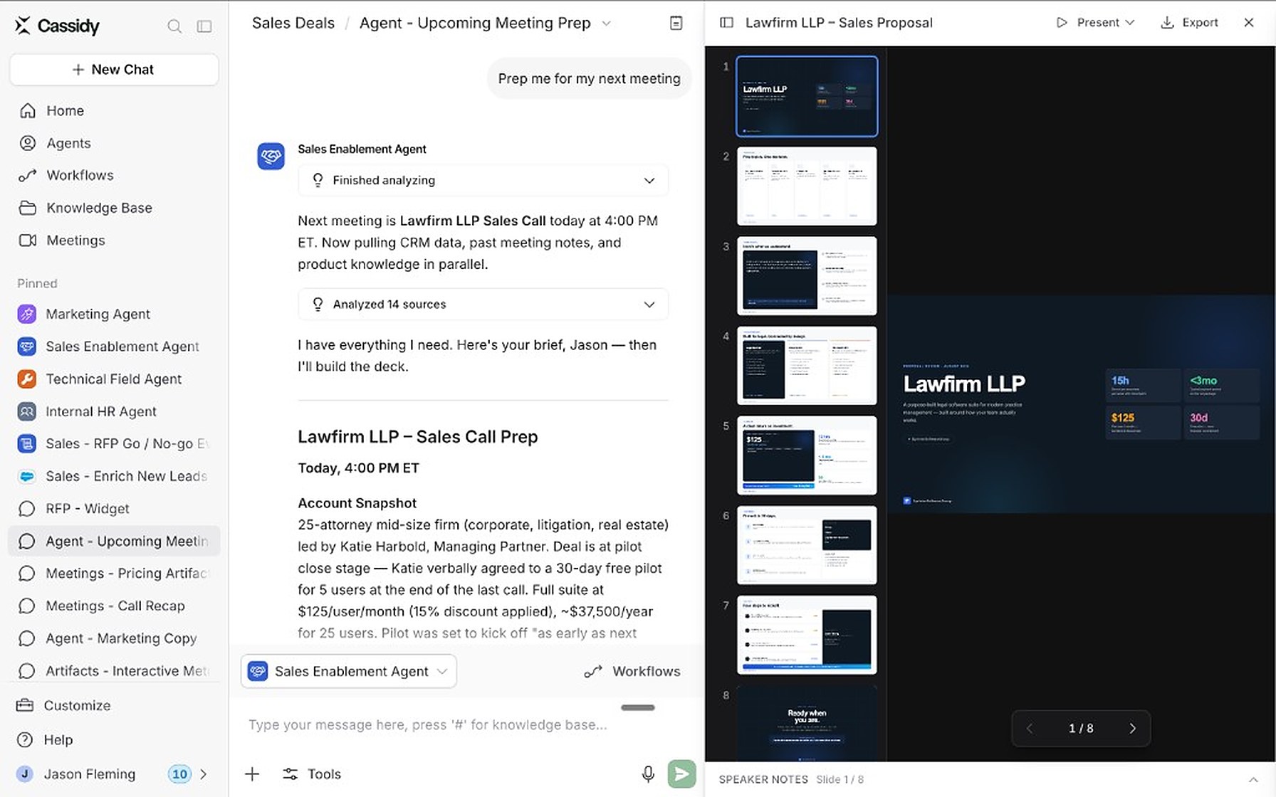 Cassidy sales enablement agent building a proposal deck