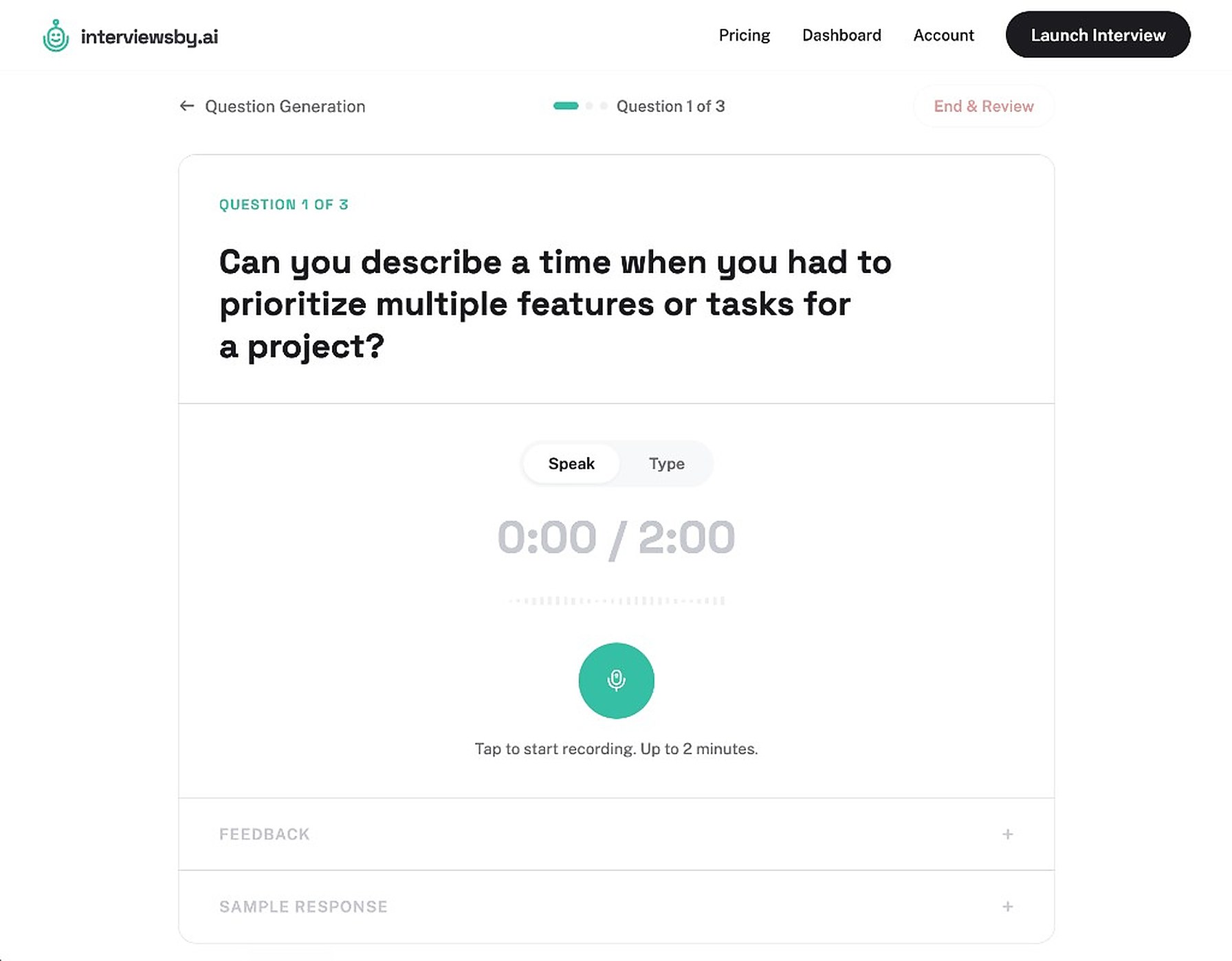 An Interviews by AI practice question with voice recording